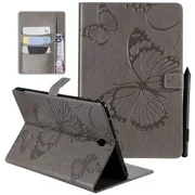 Dteck Folio Case For Samsung Galaxy Tab S4 10.5" 2018 Model, Lightweight Embossed Butterfly PU Leather Flip Stand Case Cover with Card/Stlylus Holder,Gray