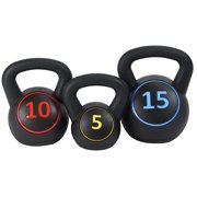 Everyday Essentials Wide Grip 3 Piece Kettlebell Exercise Fitness Weight Set, 30-45 lbs