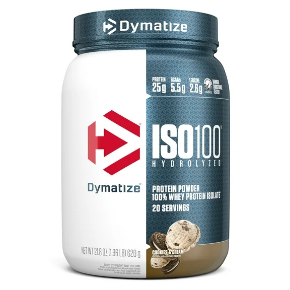 Dymatize ISO100 Hydrolyzed Whey Isolate Protein Powder, Cookies & Cream, 20 Servings