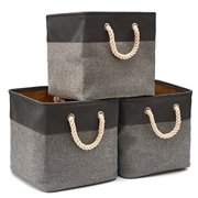 EZOWare 3-Pack Collapsible Storage Bins Basket Foldable Canvas Fabric Tweed Storage Cubes Set with Handles for Babies Nursery Toys Organizer (13 x 13 x 13 inches) (Black/Gray)