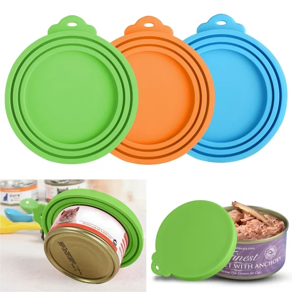 EEEkit 3pcs Pet Food Can Cover, FDA Safe BPA Free Silicone Cat Dog Can Lid Cover Fit Standard Sizes to Keep Food Fresh