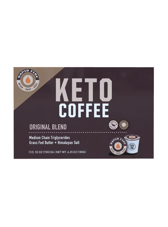 Rapid Fire Keto Protein Coffee Pods,  Medium Roast, 12 Pods