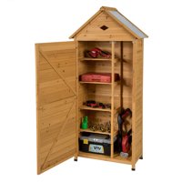 Gymax Outdoor Storage Shed Lockable Wooden Garden Tool Storage Cabinet W/ Shelves