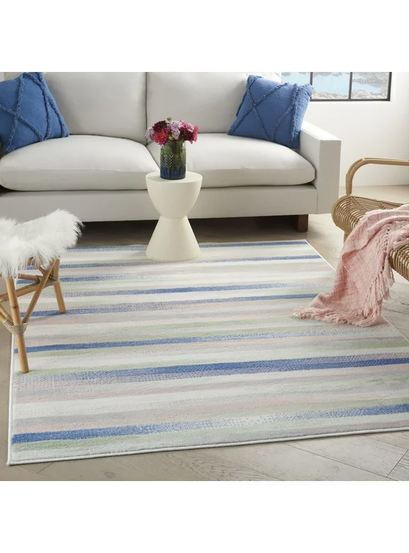 Nourison Whimsicle Eclectic Modern Ivory Multicolor 5' x 7' Area Rug, (5' x 7')