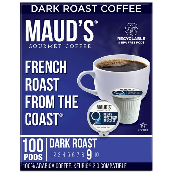 Maud's French Roast Coffee Pods, French Roast From The Coast, Compatible w/ K-Cup Brewers, 100ct