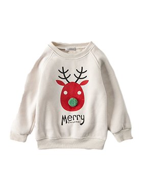 StylesILove Chic Santa Claus Baby Girl Reindeer Crewneck Sweater (12-18 Months, Beige)