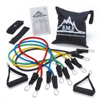 Black Mountain Products Rubber Resistance Band Set with Door Anchor, Ankle Strap, Exercise Chart, and Resistance Band Carrying Case