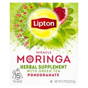 (2 pack) Lipton Herbal Supplement Tea Bags, Miracle Moringa with Green Tea and Pomegranate,15 Ct