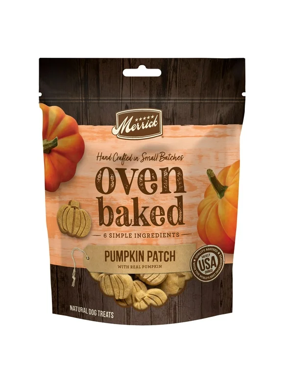 Merrick Oven Baked Dog Treats, Natural And Crunchy Bag Of Treats, Pumpkin Patch With Real Pumpkin Snack, 11 oz. Bag
