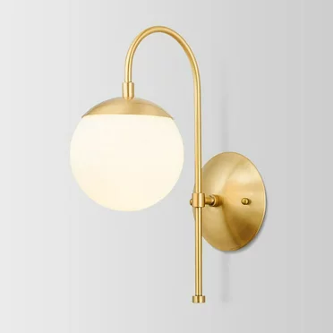 Litfad Gold Round Wall Lamp Sconce Modernist Opal Glass Wall Lighting, 1-Light