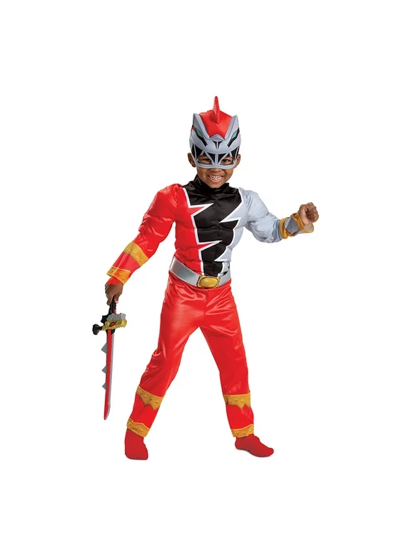 Boys Size (2T) Red Ranger Muscle Halloween Toddler Costume Power Ranger Dino Fury, Disguise