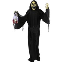 Haunted Hill Farm Life-Size Animatronic Reaper | Indoor/Outdoor Halloween Decoration | Flashing Colorful Eyes | Poseable | Battery-Operated