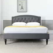 Modern Sleep Wellesley Upholstered Platform Bed | Headboard and Metal Frame with Wood Slat Support | Grey, Multiple Sizes