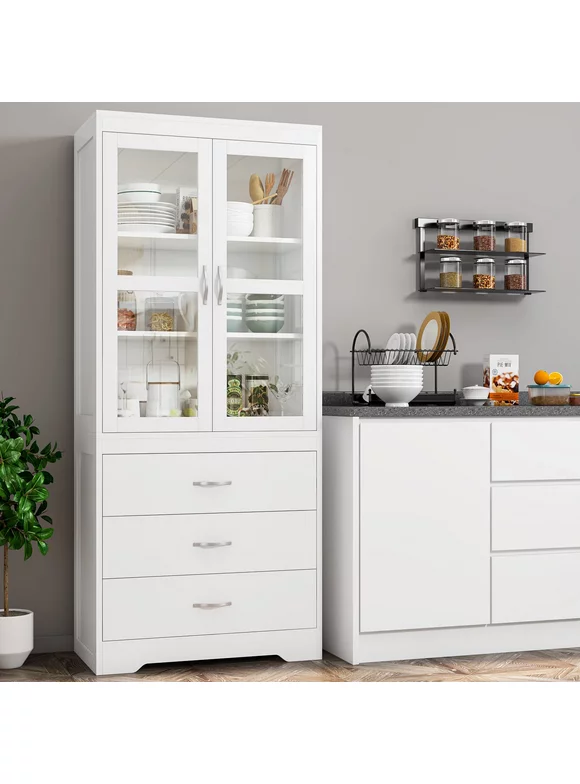 Homfa 66.5'' Tall Kitchen Pantry Cabinet, Storage Cabinet with 3 Drawers and 2 Doors, White