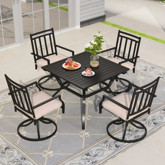 Sophia & William 5 Piece Outdoor Patio Metal Dining Set Cushioned Swivel Chairs and 37" Square Table Set