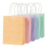 Pastel Gift Bags - 25-Pack Small Paper Bags with Handles, 5 Assorted Colors Orange, Pink, Purple, Blue, Green, Bulk Gift Wrapping Supplies, Easter Egg Hunts, Party Favors, 6.2 x 8.5 x 3.1 inches