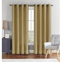 Single (1) Gold Window Curtain Panel: Faux Silk, Silver Grommets, 55" x 90"