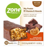 ZonePerfect Protein Bars, Chocolate Peanut Butter, 14g of Protein, Nutrition Bars With Vitamins & Minerals, Great Taste Guaranteed, 10 Bars