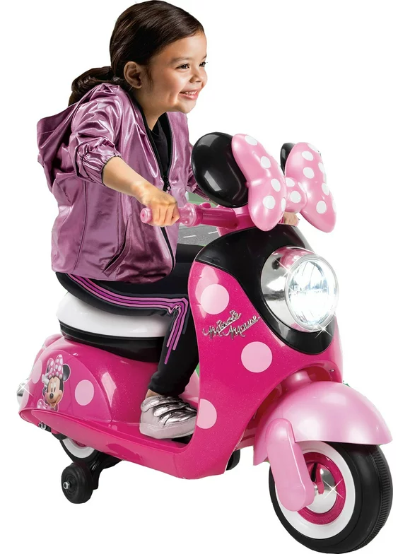 Disney Minnie Mouse 6V Euro Scooter Ride-on Battery-Powered Toy for Girls, Ages 1.5+ Years, by Huffy