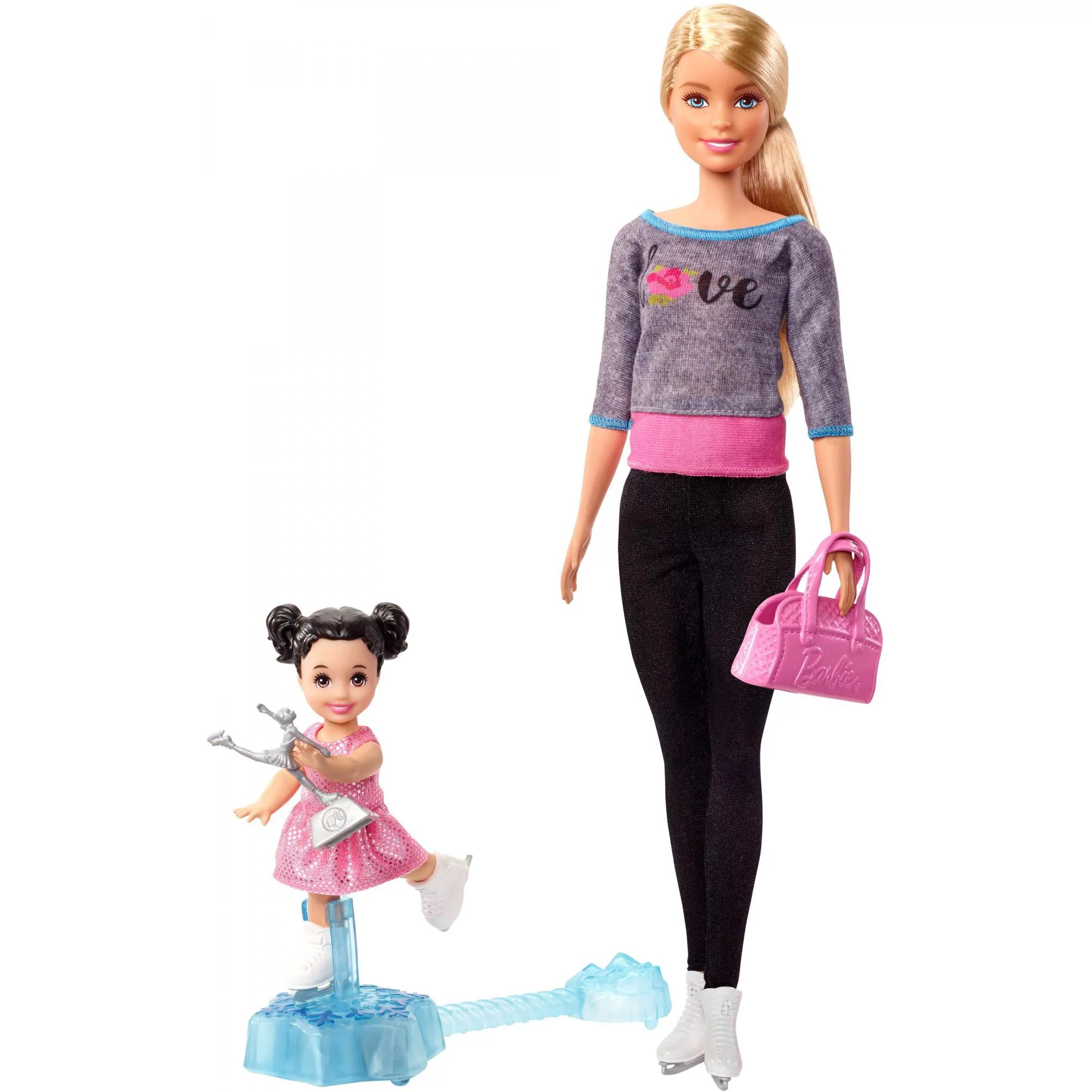 Barbie Ice-Skating Coach & Student with Turning Mechanism Doll Playsets