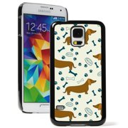 Samsung Galaxy (S5 Active) Hard Back Case Cover Cartoon Dachshunds Paw Prints Bones Bowls Pattern (Black)