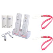 For Nintendo Wii Controller Charger with 2-Pack Replacement Battery Pack 2800mAh + 2 Hand Straps Accessories Bundle for Wii / Wii U Game Remote Control Dual Ports Charging Station Dock