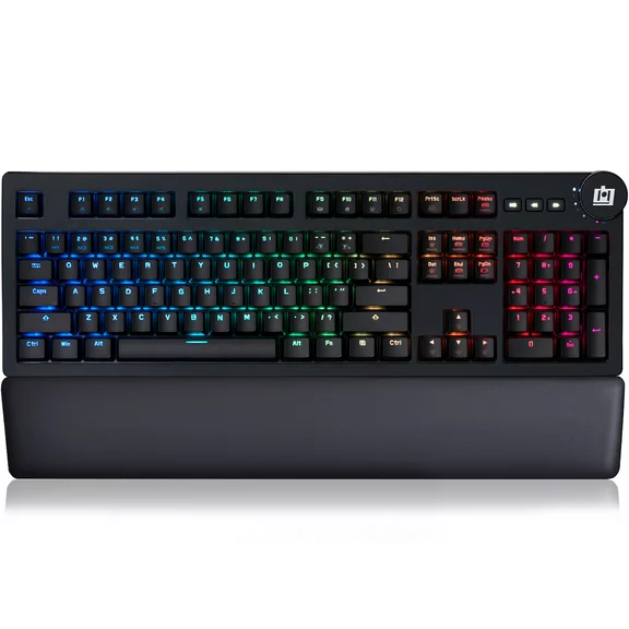 Deco Gear Mechanical Gaming Keyboard with Cherry MX Red Switches, Fast Adjustment Knob, Quick Access Function Keys, Customization Software, Detachable Ergonomic Wrist Pad, 104 Keys, USB Plug-n-Play