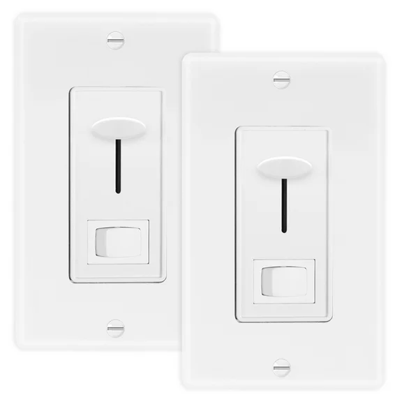 Maxxima 3-Way / Single Pole Dimmer Light Switch 600 Watt, LED Compatible, Wall Plate Included (2 Pack)