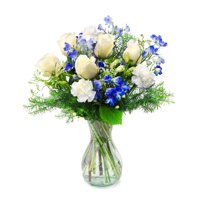 Warm Wishes Bouquet by Arabella Bouquets in a Free Elegant Hand-Blown Glass Vase