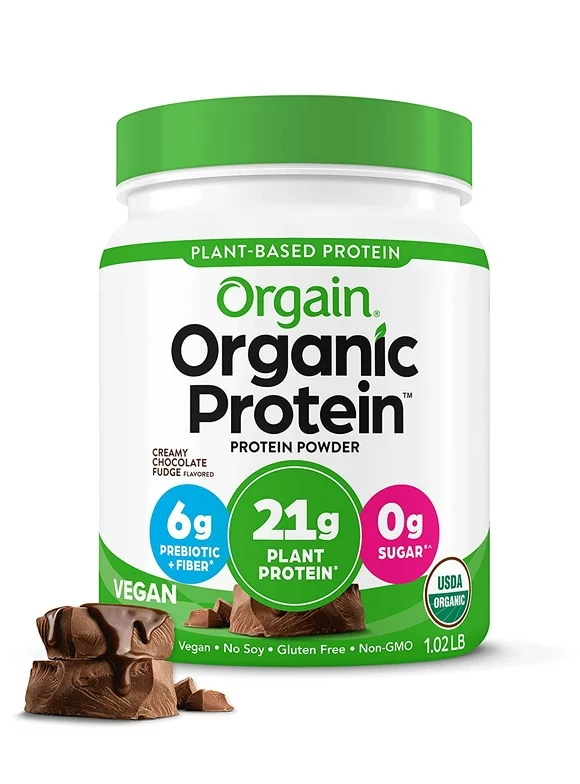 Orgain Organic Vegan 21g Protein Powder, Plant Based, Creamy Chocolate Fudge 1.02lb