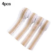 4Pcs Burlap Lace Trim Ribbon Roll Handmade Jute Twin Braid Crafts Gifts Wrapping Decorations