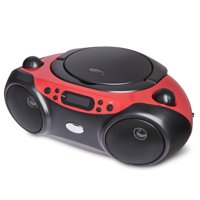 onn. Portable Bluetooth Wireless CD Boombox with FM Radio and Line-in, Black/Red, AAABLK100009771