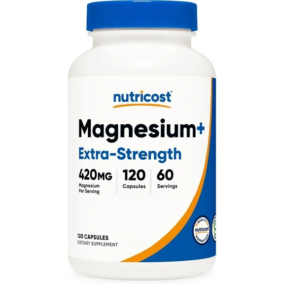 Nutricost Magnesium  Extra Strength 420mg, 120 Capsules - 60 Servings. Magnesium Glycinate, Oxide - Non-GMO, Gluten Free, Vegan Friendly