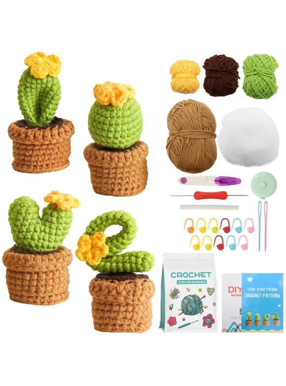 VEGCOO Crochet Kit for Beginners, 4 PCS Succulents Crochet Kit DIY Crafts for Adults and Kids, Gifts for Crochet Lovers, Birthday Gifts, Holiday Gifts