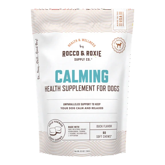 Rocco & Roxie Calming Health Supplement Soft Chews for Dogs, Duck Flavor, 60 Count
