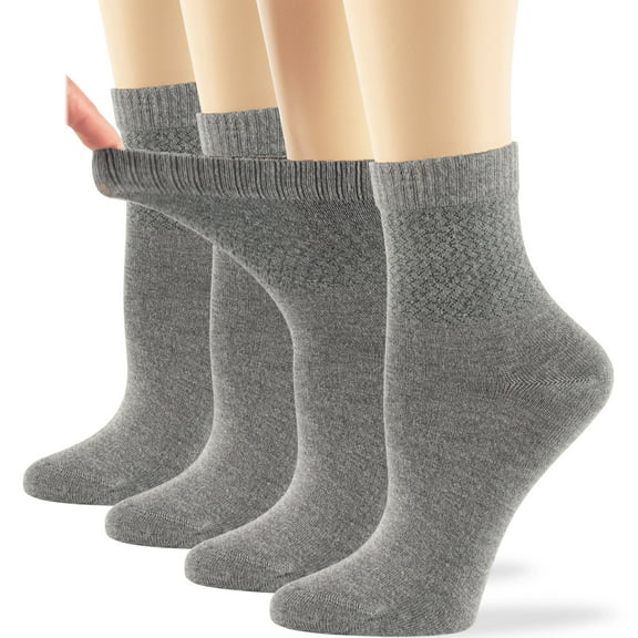 Womens Bamboo Diabetic Ankle Socks Solid 4 Pack Medium 9-11 Grey