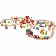 Wooden Train Set Toy with 8 Shaped Train Tracks, Train Cars and Wooden Bridge Railway Set for Toddlers, 70 PCS