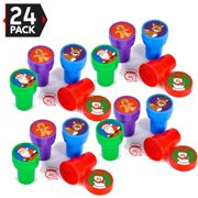 24 christmas assorted bright colored plastic stamps - self ink christmas stampers - fun gift, party favors, party toys, goody bag favors