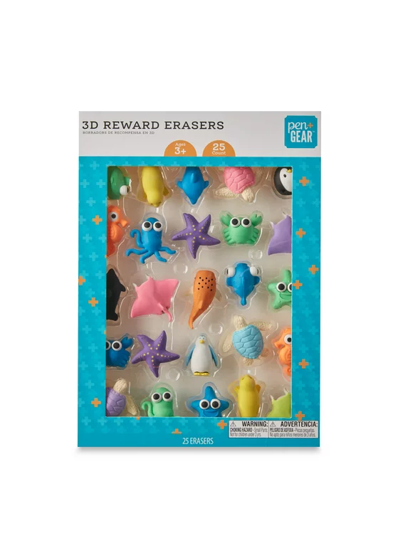 Pen+Gear 3D Reward Erasers, Sea Creatures, 25 Count, Multicolor