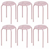 Costway Set of 6 Stackable Metal Stool Set Daisy Backless Round Top Kitchen Pink New