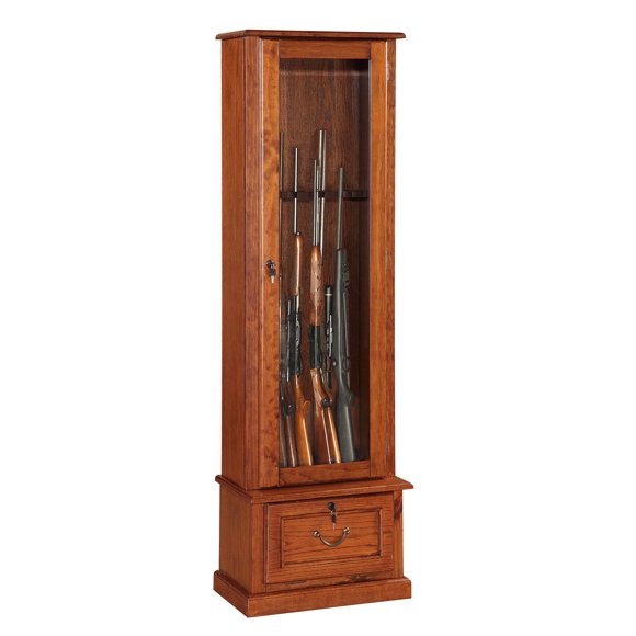 American Furniture Classics 8 Gun Key Lock Wooden Storage Display Cabinet