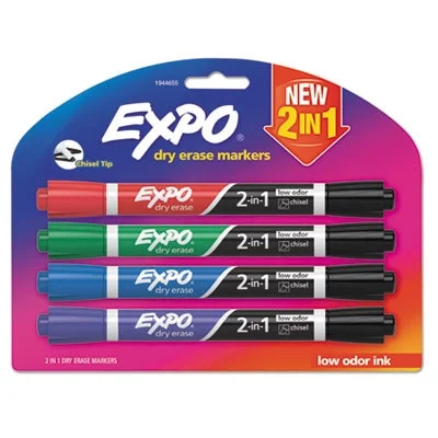 Expo Dry Erase 2-in-1 Dry Erase Markers, Chisel Tip, Assorted Colors, 4 Count