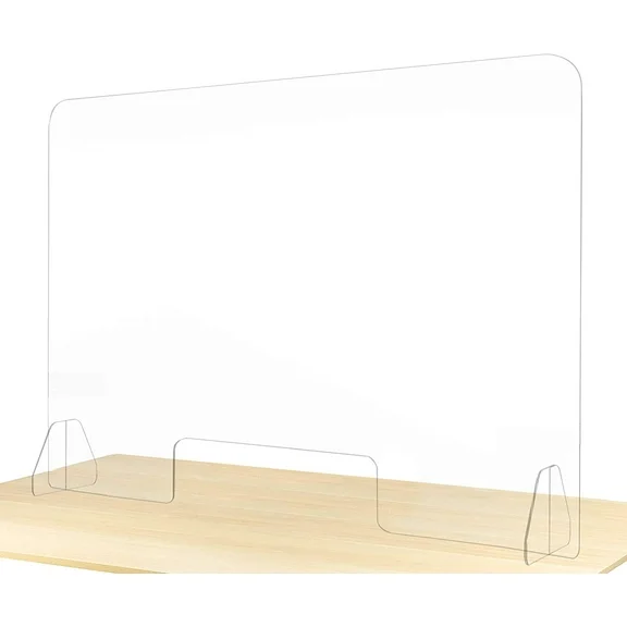 Sneeze Guard for Counter Plexiglass Barrier 48 x 32 Inch Wide Acrylic shields Clear View Portable Protective Plastic Stand for Cashier Protection at Reception Desk Nail Salon Table Desktop