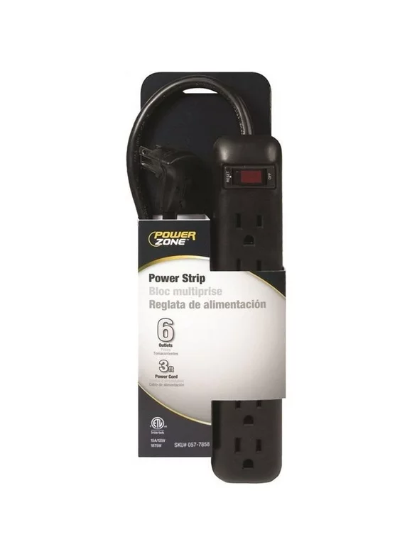 PowerZone OR922009 Outlet Strip, Right Angle Plug, 6 -Socket, 15 A, 125 V