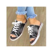 UKAP Women Summer Peep Toe Sandals Denim Canvas Slides Casual Shoes Outdoor