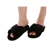 Women's Casual Plush Slippers Shoes Comfort Flat Peep Toe Summer Cross Sandals