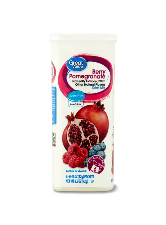 Great Value Sugar-Free Drink Mix, Berry Pomegranate, 0.42 oz, 6 Ct