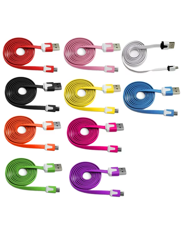 Importer520 10in1 Colorful 3m 10 Ft (Extra Long) Micro USB Data Sync Charger Cable forSamsung Conquer 4G Android Phone (Sprint)