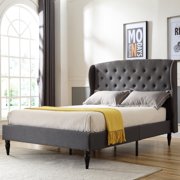 Modern Sleep Coventry Upholstered Platform Bed | Headboard and Metal Frame with Wood Slat Support | Multiple Sizes Available in Linen, Light Grey, and Grey