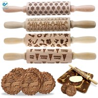 Deago 17" 3D Christmas Wooden Rolling Pin Embossing Roller Pins with Christmas Pattern for Cookies Cake Baking Kitchen Tool
